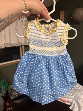 Beau KiD blue dot smocked dress BNWT
